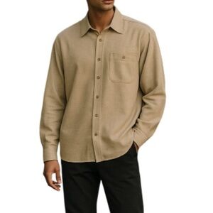 RETREAT Vintage 90s Mens Tan Window Pane Plaid  Chamois Microfibre Boxy Shirt L